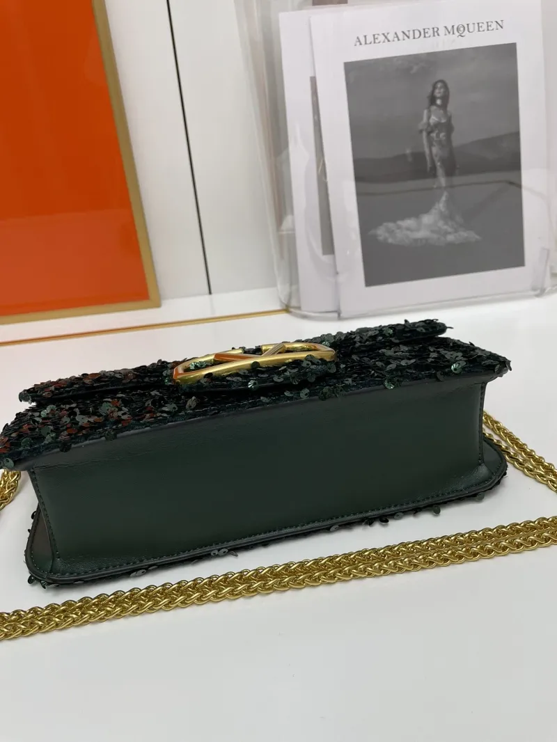 Valentino Dark Green Sequined Chain Shoulder Bag 20cm 27cm - Image 5