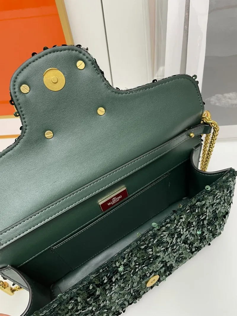 Valentino Dark Green Sequined Chain Shoulder Bag 20cm 27cm - Image 8