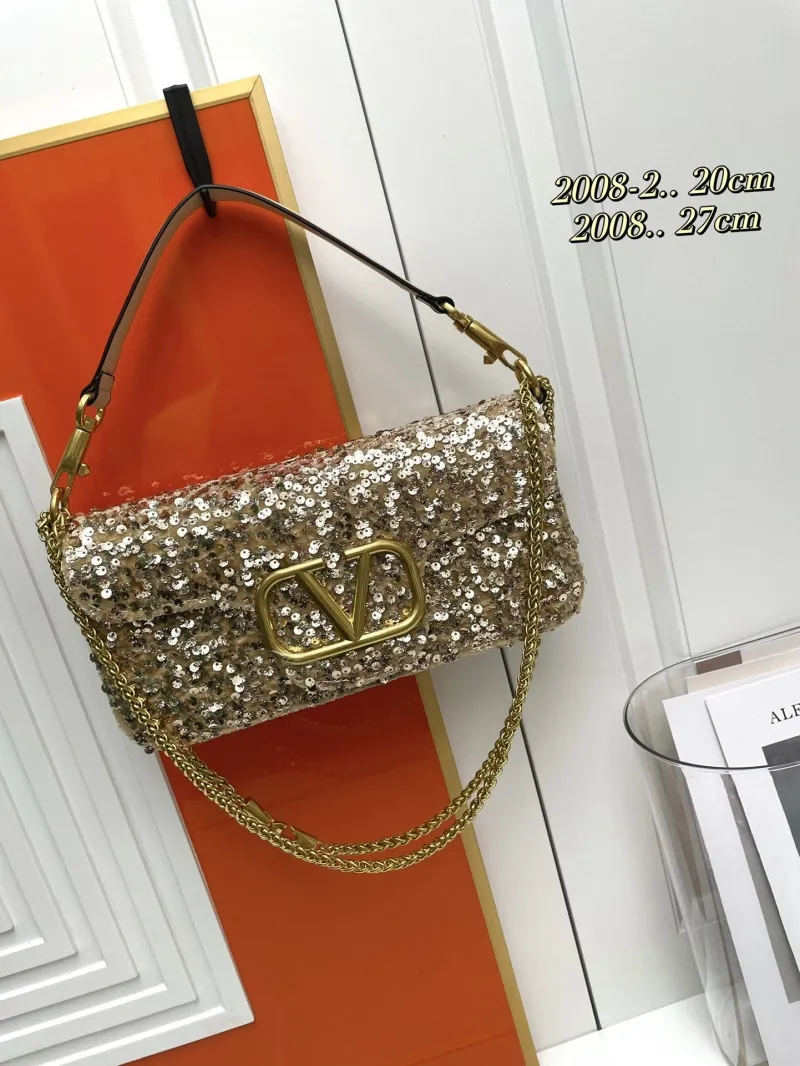 Valentino Gold Sequin Chain Shoulder Bag 20cm 27cm