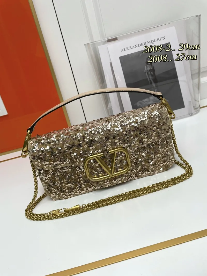 Alternative view of Valentino Gold Sequin Chain Shoulder Bag 20cm 27cm