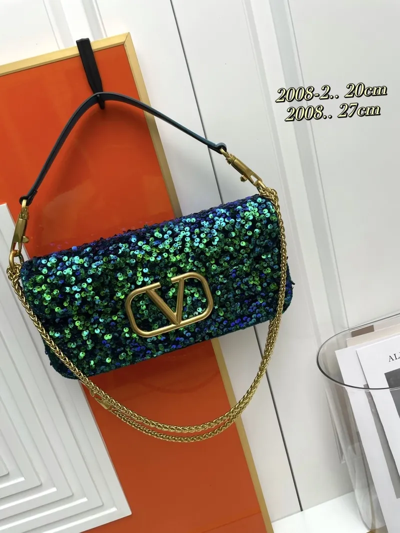Valentino Sequined Shoulder Bag 176 Green Blue 20cm 27cm