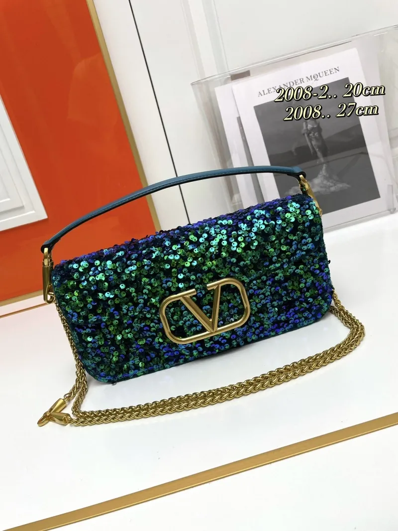 Alternative view of Valentino Sequined Shoulder Bag 176 Green Blue 20cm 27cm