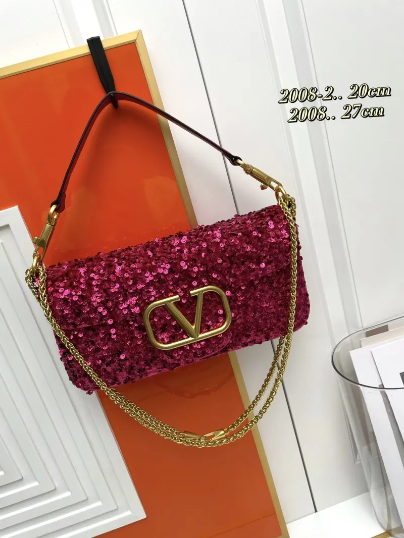 Valentino Fuchsia Sequin Chain Shoulder Bag