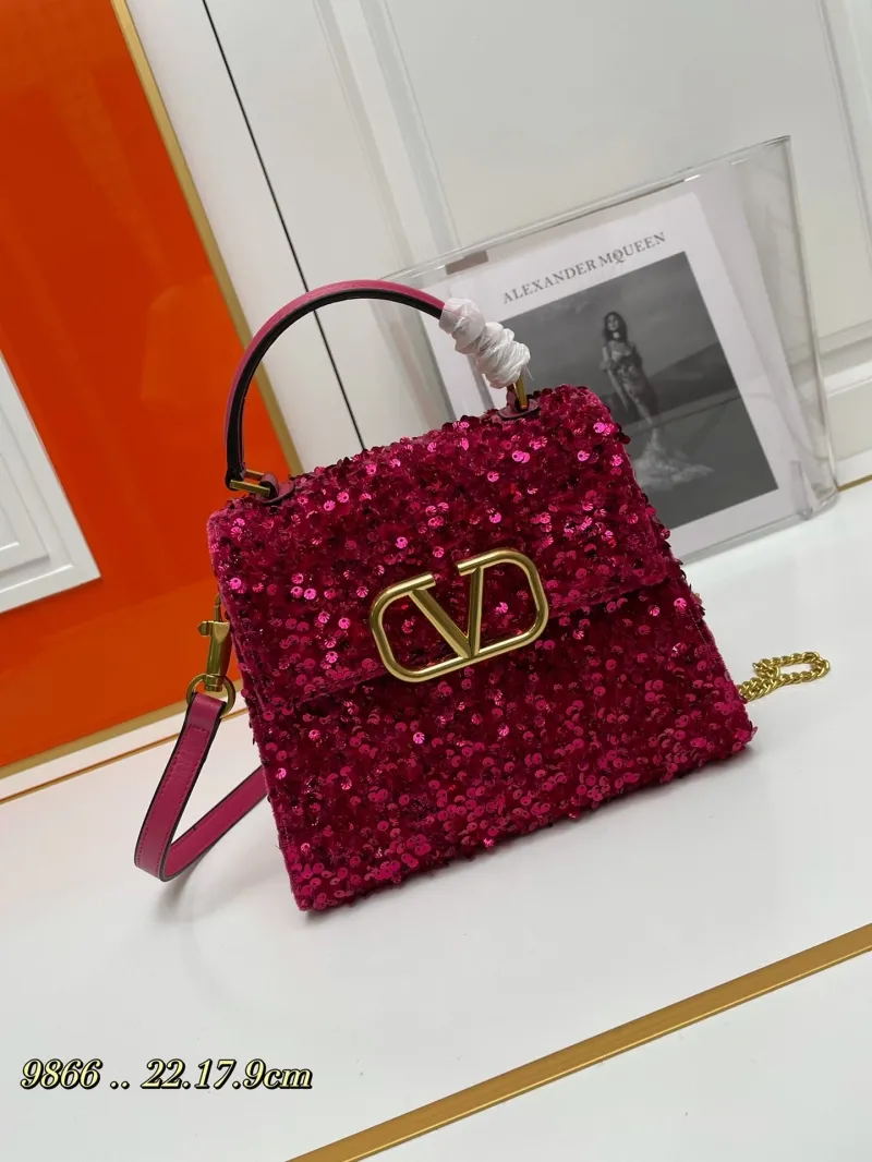Valentino Fuchsia Sequin Top Handle Handbag 9866
