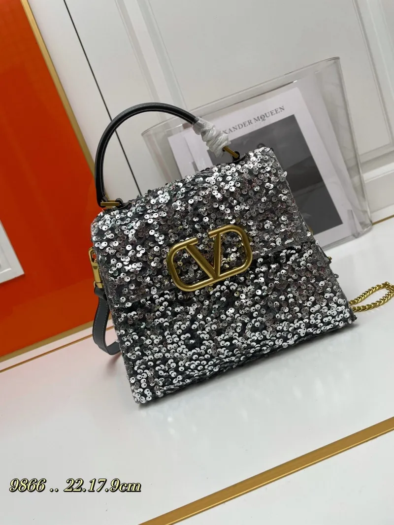 Valentino Silver Sequin Handbag Model 9866