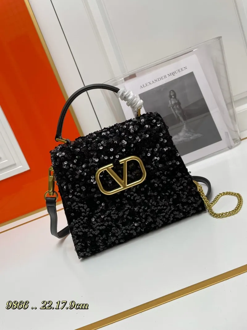 Valentino Black Sequin Top Handle Handbag 9866