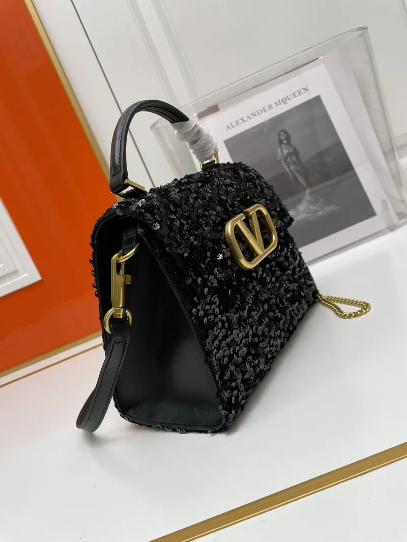 Valentino Black Sequin Top Handle Handbag 9866 - Image 3