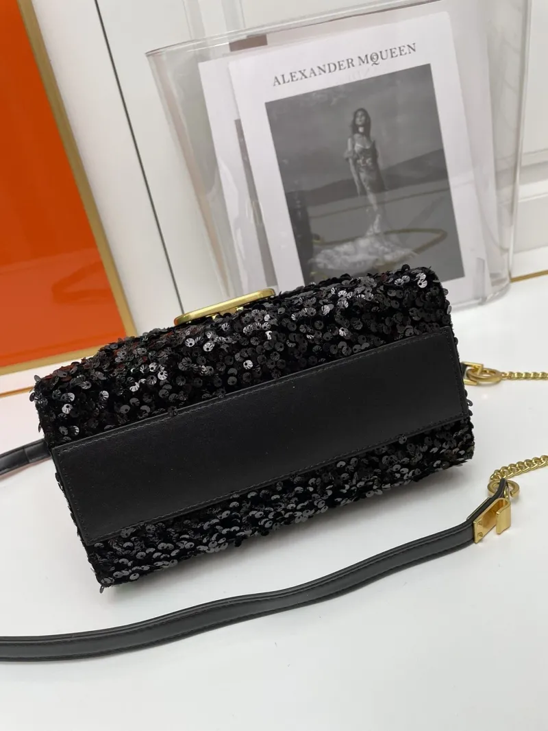 Valentino Black Sequin Top Handle Handbag 9866 - Image 4