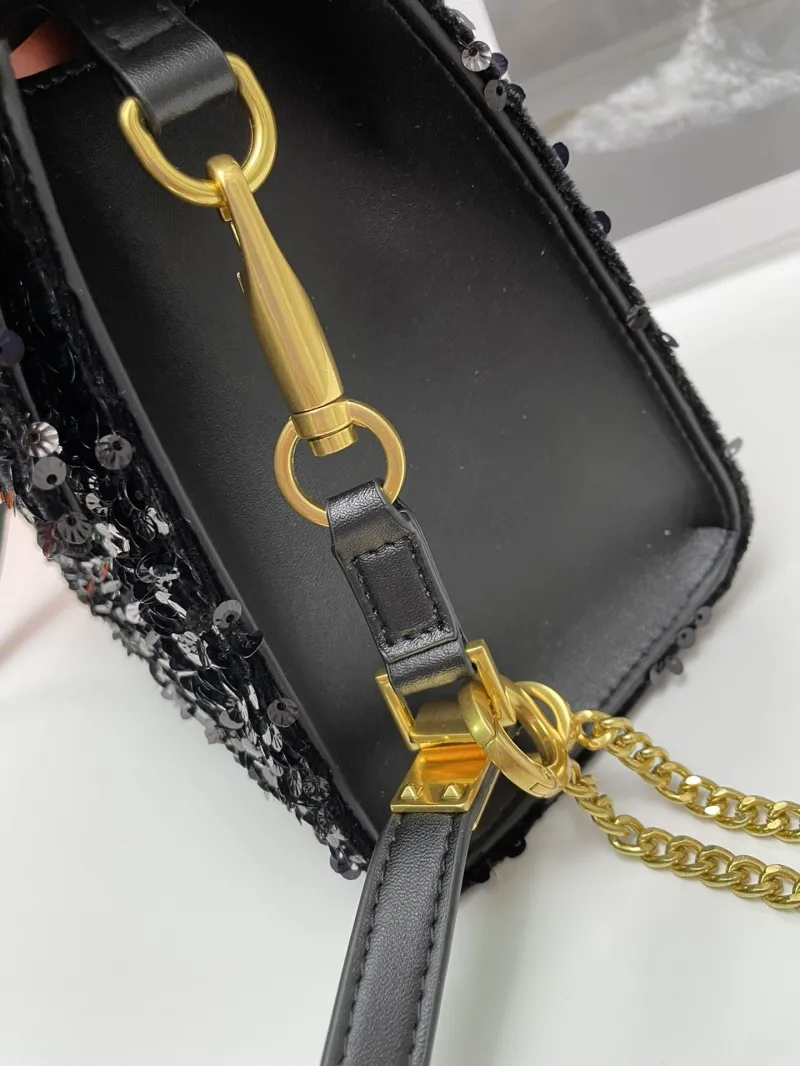 Valentino Black Sequin Top Handle Handbag 9866 - Image 5