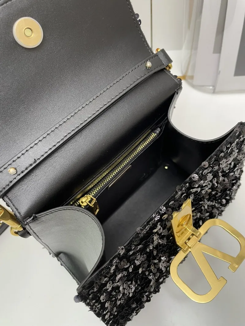 Valentino Black Sequin Top Handle Handbag 9866 - Image 7
