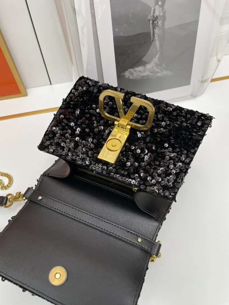 Valentino Black Sequin Top Handle Handbag 9866 - Image 9