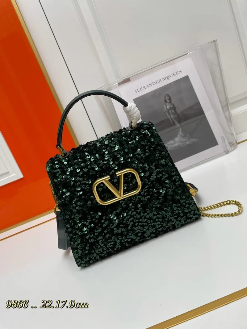 Valentino Dark Green Sequined Handbag 9866