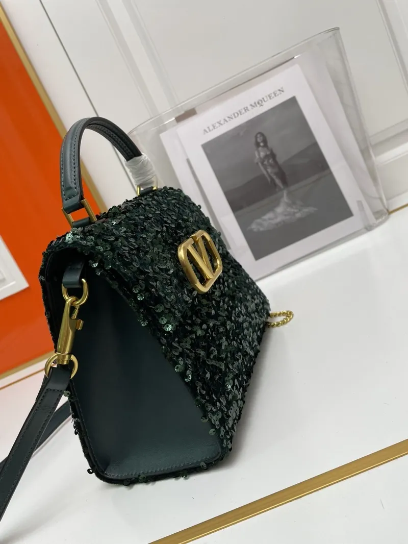Valentino Dark Green Sequined Handbag 9866 - Image 3