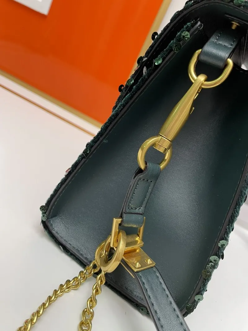 Valentino Dark Green Sequined Handbag 9866 - Image 5