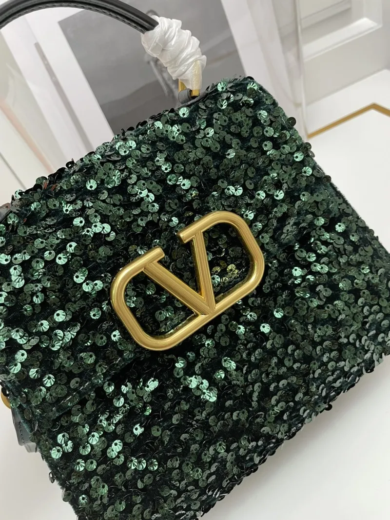 Valentino Dark Green Sequined Handbag 9866 - Image 6