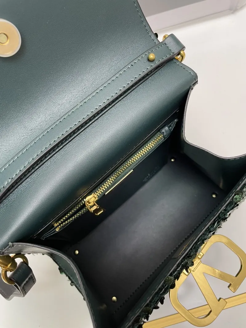 Valentino Dark Green Sequined Handbag 9866 - Image 7