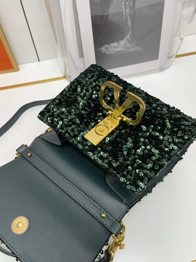 Valentino Dark Green Sequined Handbag 9866 - Image 9