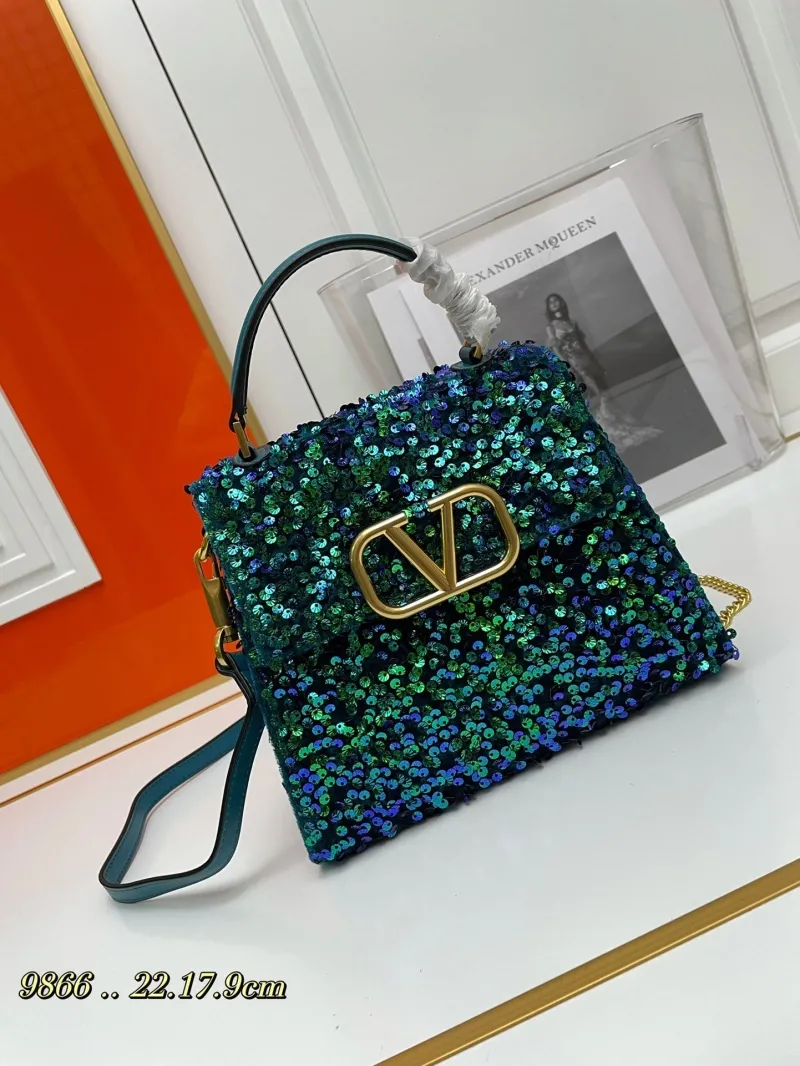 Valentino Sequined Teal Handbag 9866