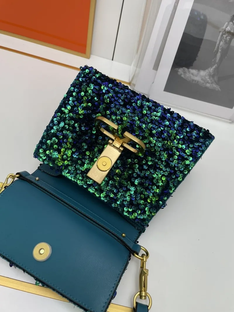 Valentino Sequined Teal Handbag 9866 - Image 7