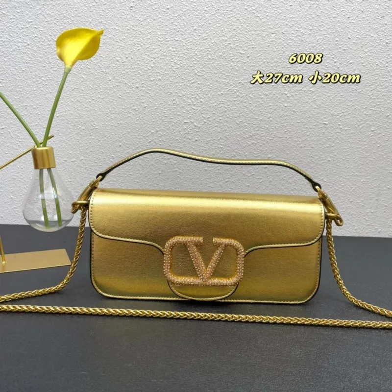 Valentino Gold Leather Shoulder Handbag 6008 27cm 20cm