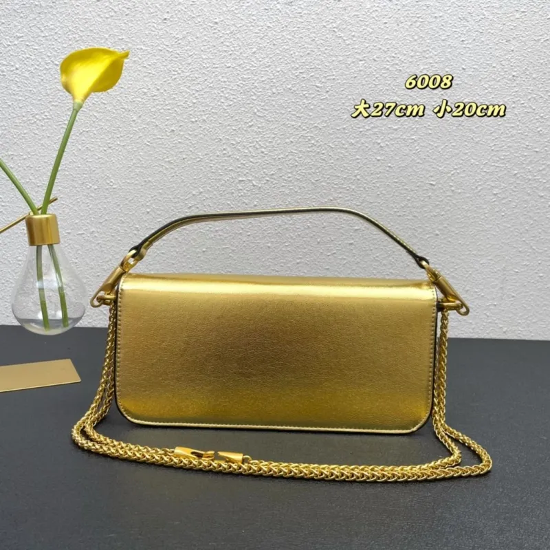 Valentino Gold Leather Shoulder Handbag 6008 27cm 20cm - Image 3