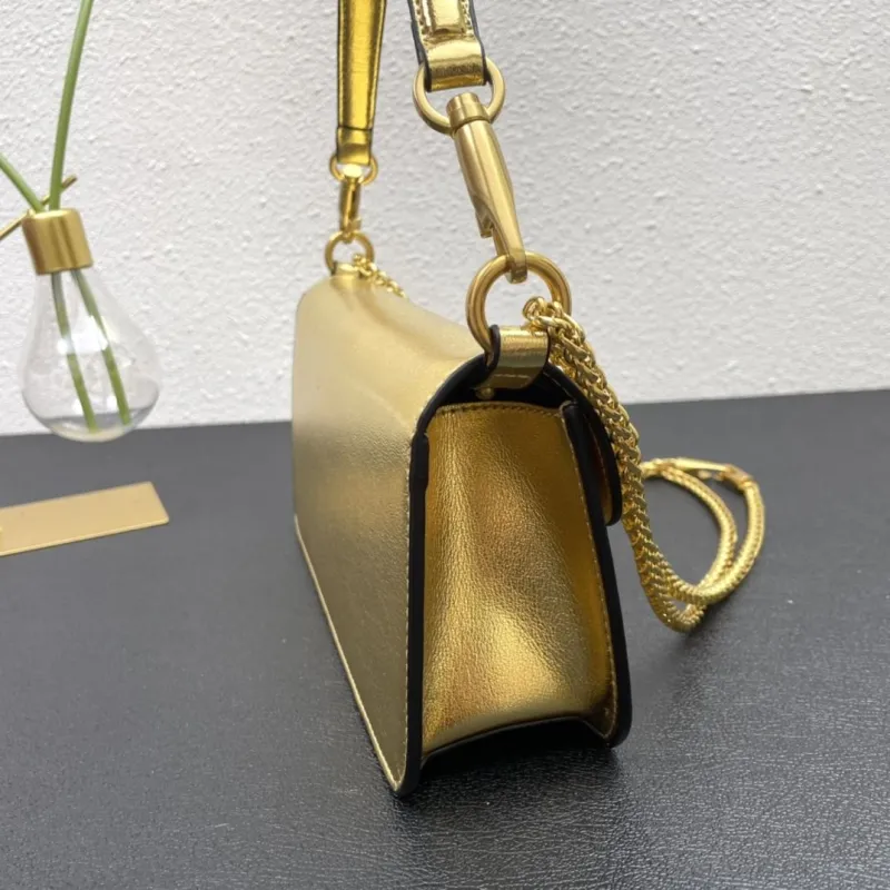 Valentino Gold Leather Shoulder Handbag 6008 27cm 20cm - Image 5
