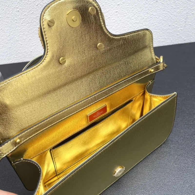 Valentino Gold Leather Shoulder Handbag 6008 27cm 20cm - Image 8