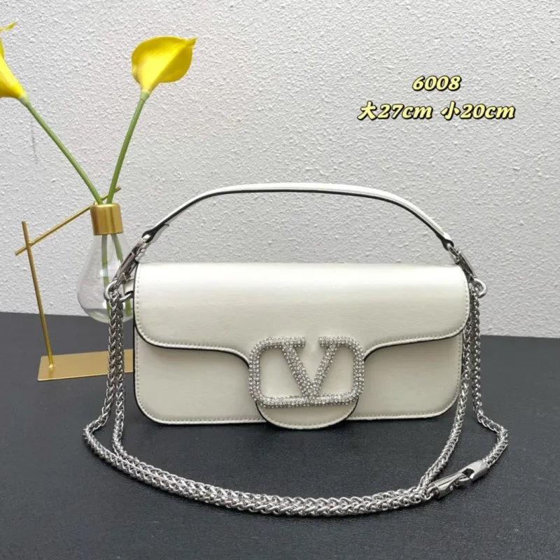 Valentino White Crystal Logo Chain Handbag Model 6008 Sizes 27cm 20cm - Image 3
