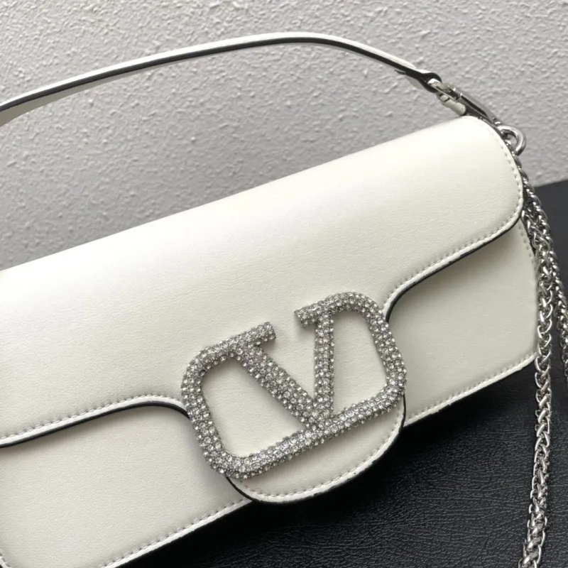 Valentino White Crystal Logo Chain Handbag Model 6008 Sizes 27cm 20cm - Image 4