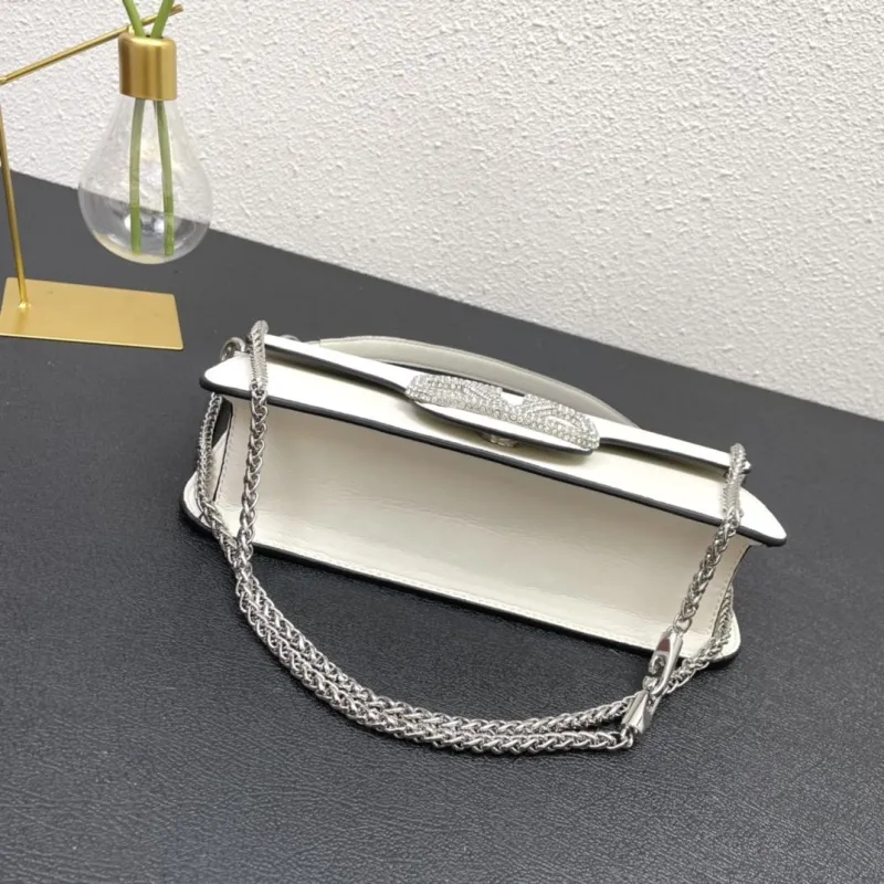 Valentino White Crystal Logo Chain Handbag Model 6008 Sizes 27cm 20cm - Image 7
