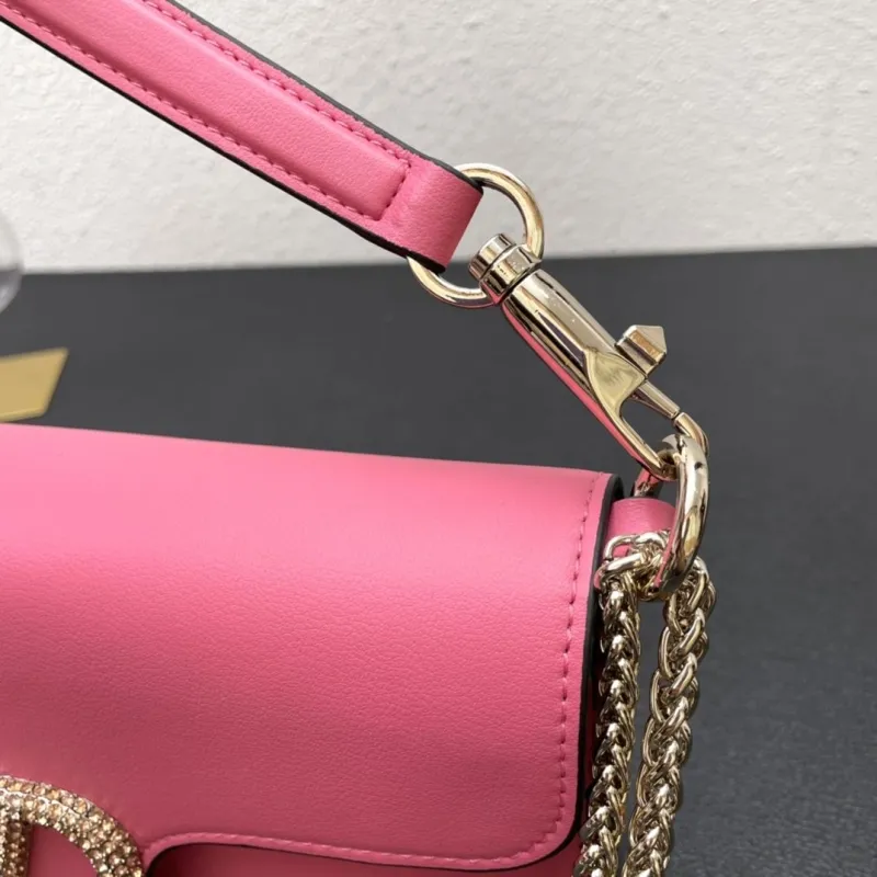 Valentino Pink Leather Chain Shoulder Bag 6008 Small Large - Image 7