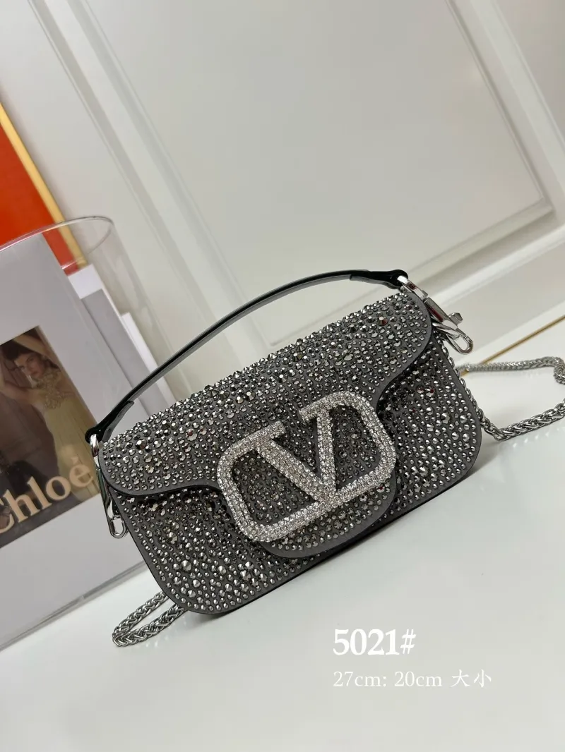 Valentino Gray Crystal Embellished Crossbody Bag 5021 27cm