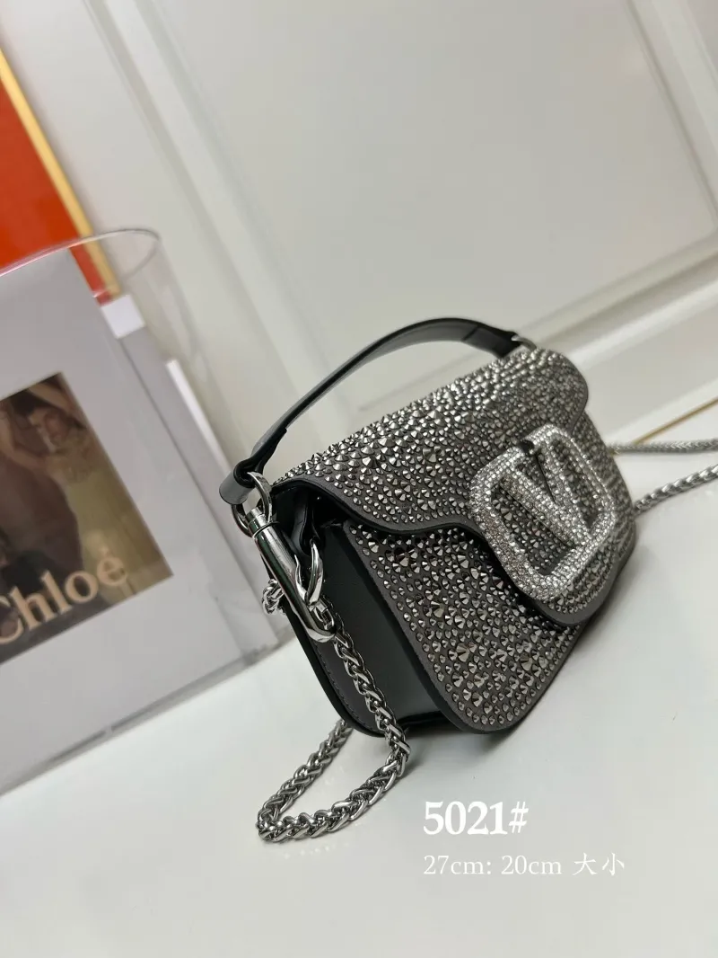 Alternative view of Valentino Gray Crystal Embellished Crossbody Bag 5021 27cm