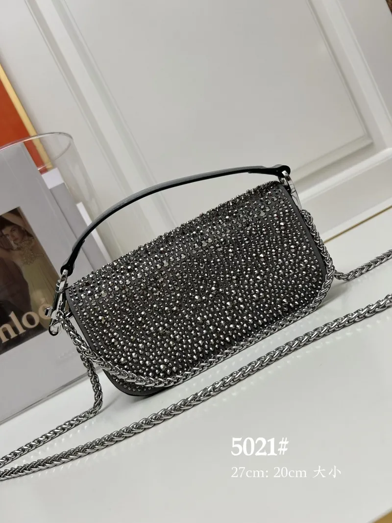 Valentino Gray Crystal Embellished Crossbody Bag 5021 27cm - Image 3