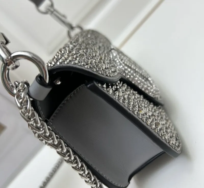Valentino Gray Crystal Embellished Crossbody Bag 5021 27cm - Image 5