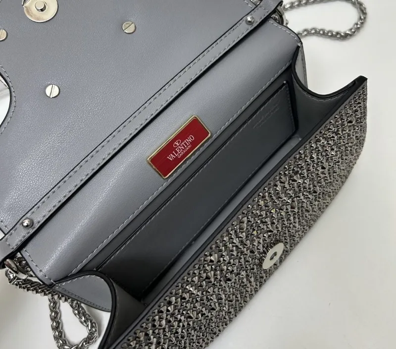 Valentino Gray Crystal Embellished Crossbody Bag 5021 27cm - Image 7