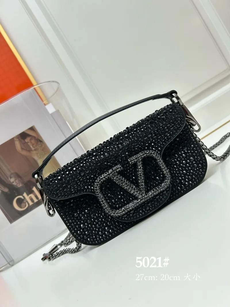 Valentino Black Rhinestone Handbag 5021 Size 27cm by 20cm