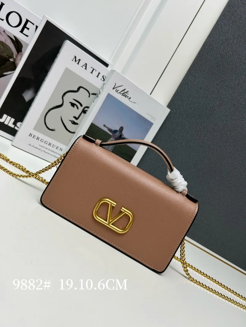 Valentino 9882 Nude Leather Crossbody Handbag