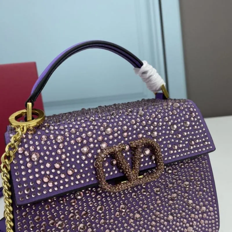 Valentino Purple Crystal Embellished Top Handle Handbag 524 - Image 3
