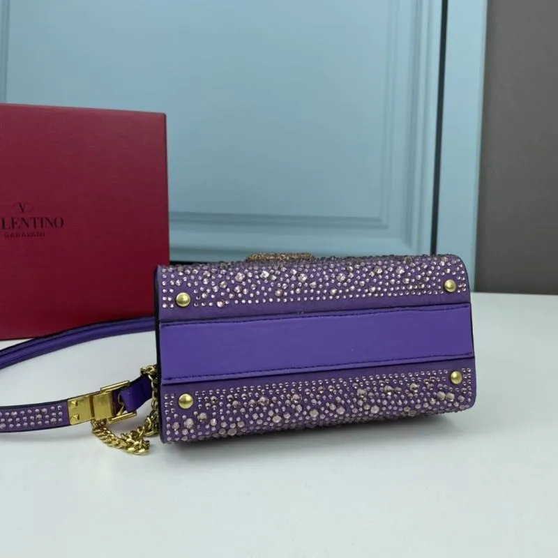 Valentino Purple Crystal Embellished Top Handle Handbag 524 - Image 4