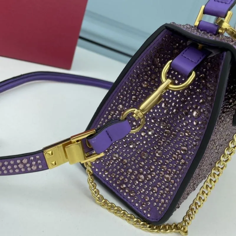 Valentino Purple Crystal Embellished Top Handle Handbag 524 - Image 5