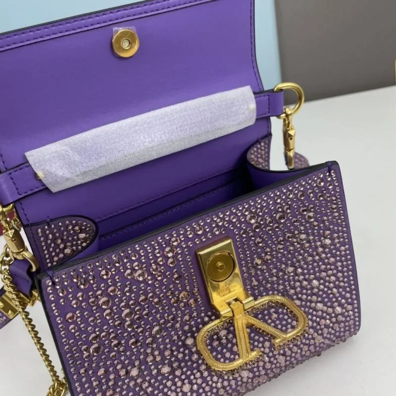 Valentino Purple Crystal Embellished Top Handle Handbag 524 - Image 6