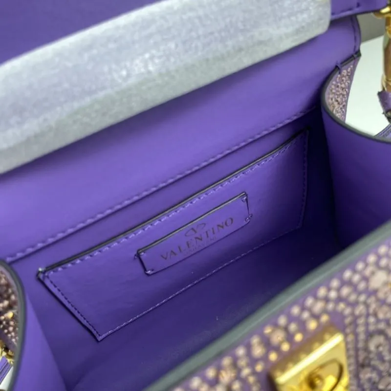 Valentino Purple Crystal Embellished Top Handle Handbag 524 - Image 7