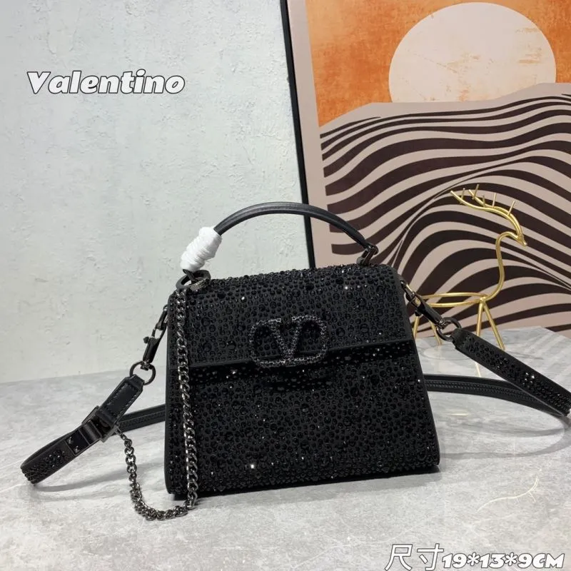 Valentino Black Rhinestone Handle Crossbody Bag 661