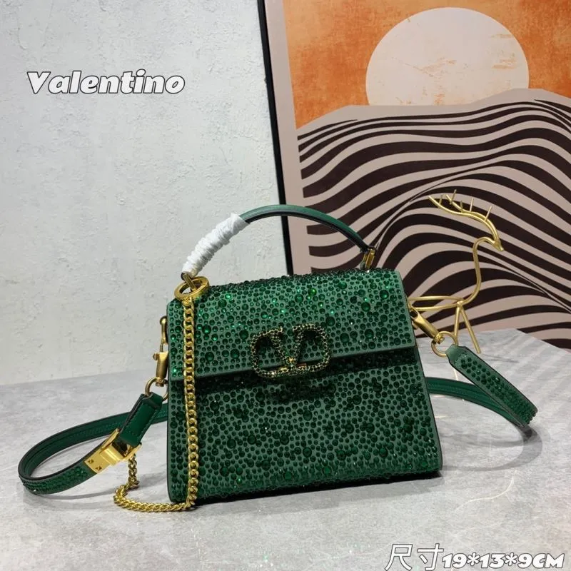 Valentino Green Crystal Embellished Top Handle Handbag
