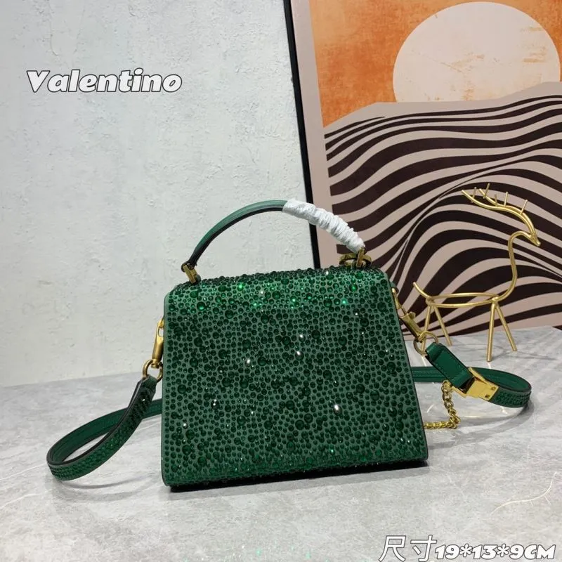 Valentino Green Crystal Embellished Top Handle Handbag - Image 3