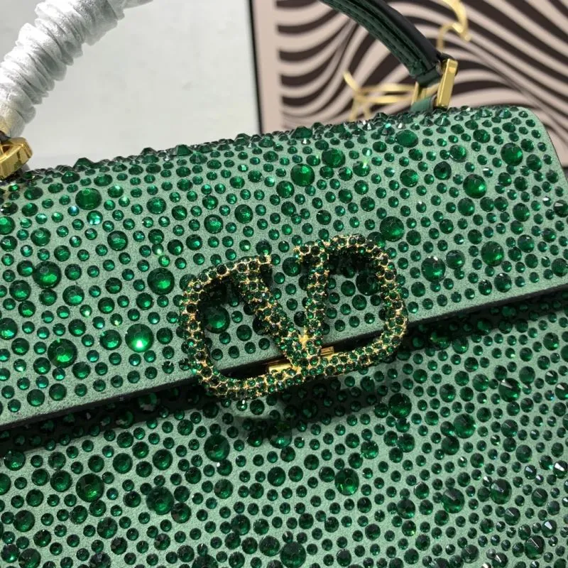 Valentino Green Crystal Embellished Top Handle Handbag - Image 4