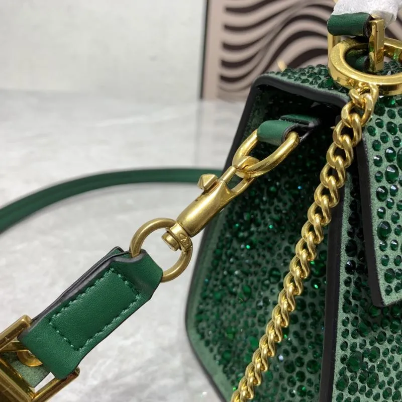 Valentino Green Crystal Embellished Top Handle Handbag - Image 5