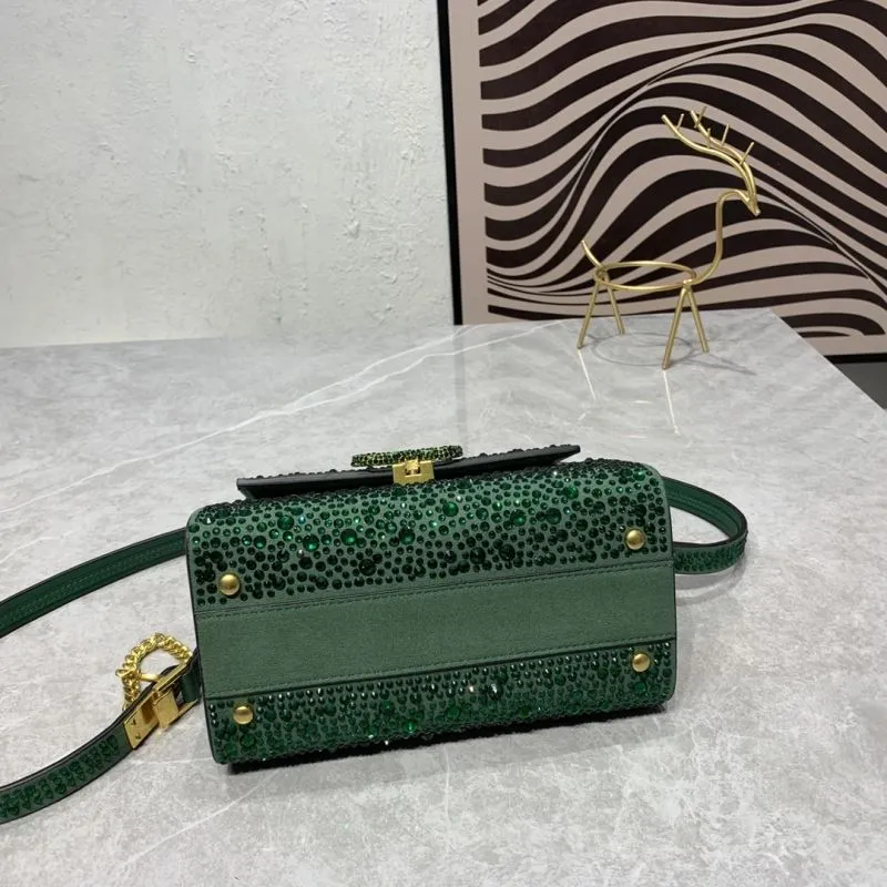 Valentino Green Crystal Embellished Top Handle Handbag - Image 6