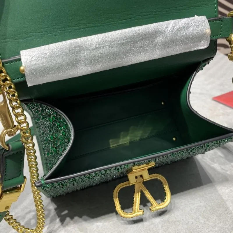 Valentino Green Crystal Embellished Top Handle Handbag - Image 7